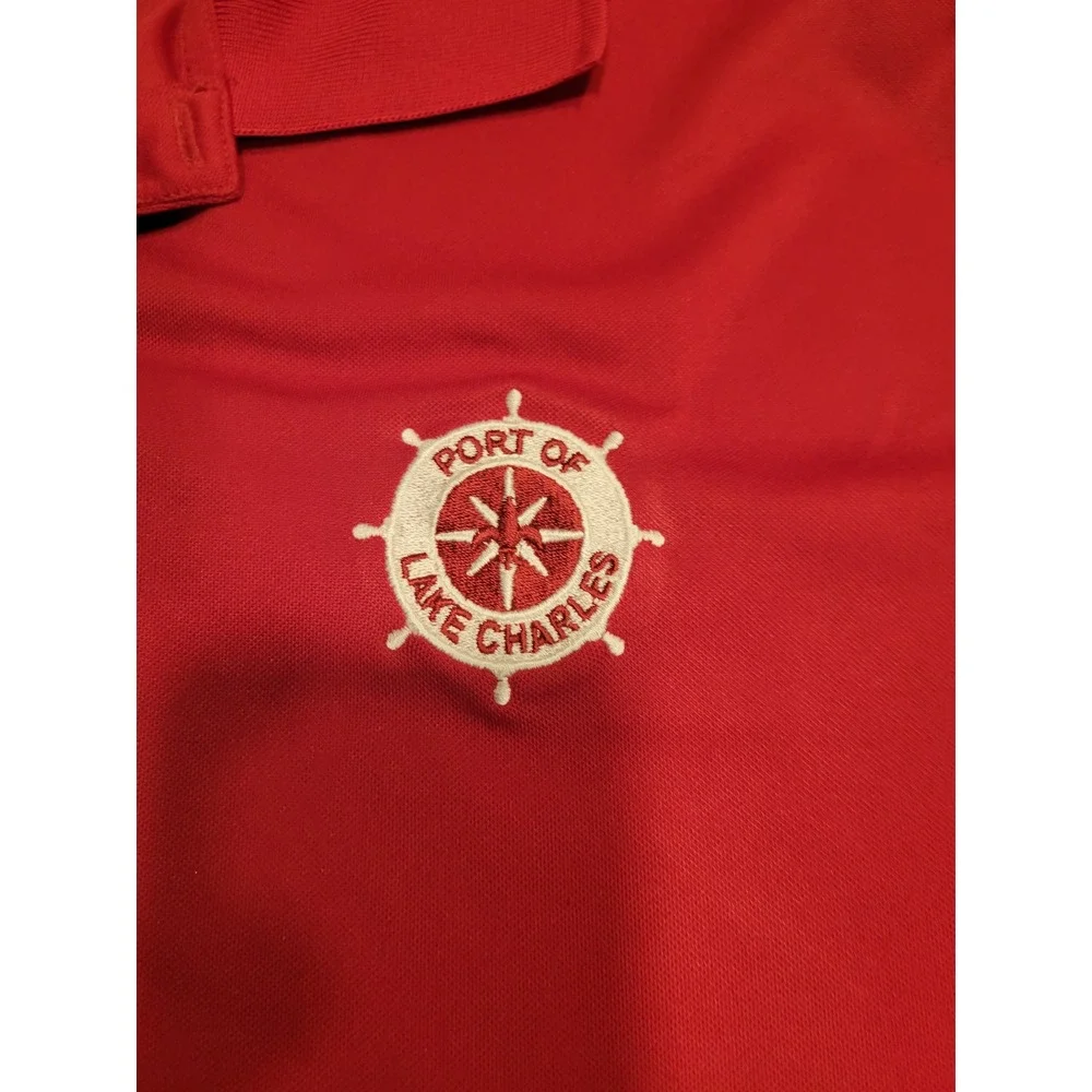 Nike Golf Dri-FIT Polo Shirt Mens XL Red Port of Lake Charles Logo Short Sleeve‎